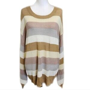 Bibi NWT acrylic lightweight knit striped sweater, tan cream pink, XL